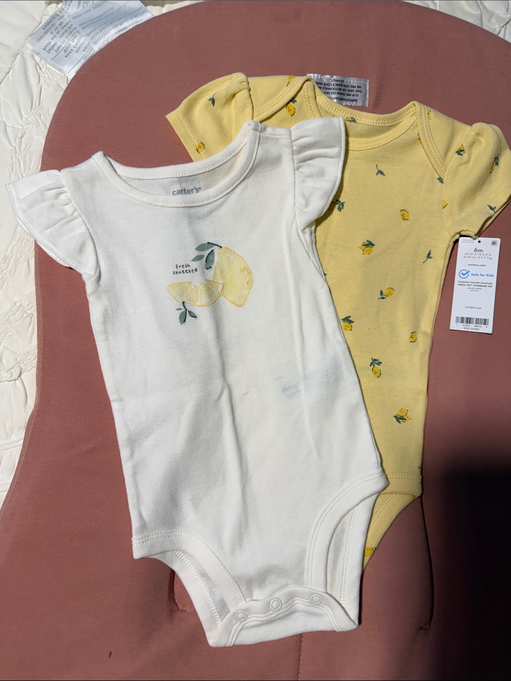 Carter's Baby Girls White & Yellow Lemon Flutter-Sleeve Bodysuit Set